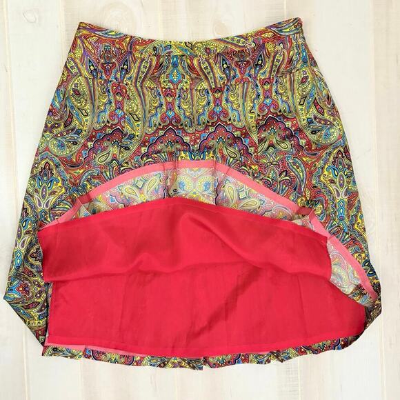 Olivia & Grace Silk Midi Skirt Size 12 Paisley Print Multicolor Lined Boho Chic - Picture 5 of 6